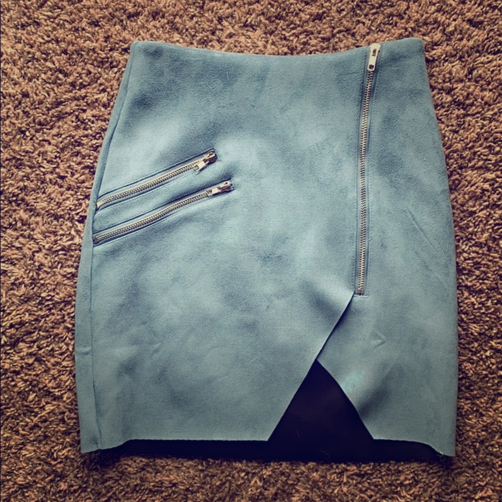 Blue Suede Missguided Moto Skirt